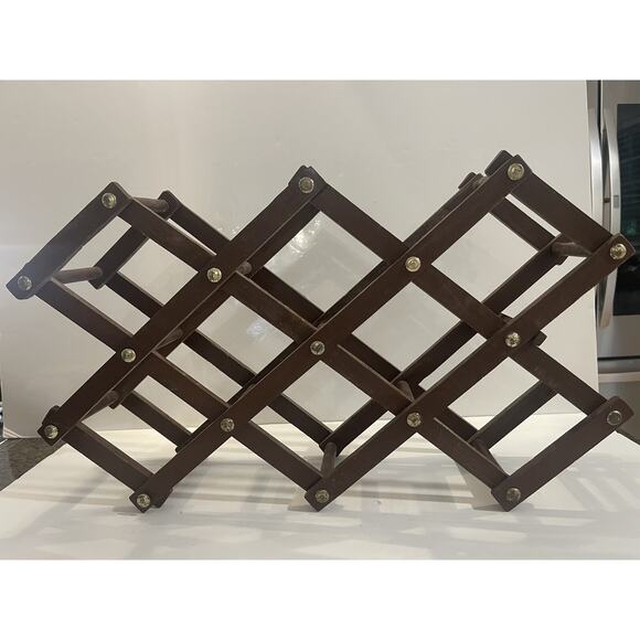 Wooden Freestanding Folding Wine Bottle Rack Kitchen Storage Vintage - Picture 1 of 9